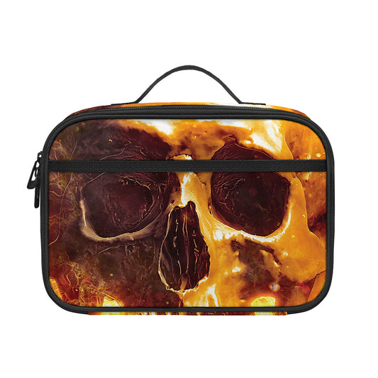 Skull In Flames Print Portable Lunch Bag
