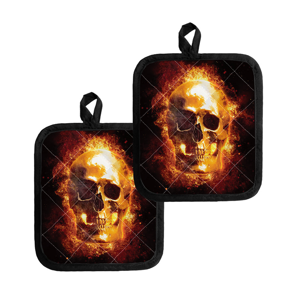 Skull In Flames Print Pot Holders