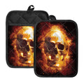 Skull In Flames Print Pot Holders With Pocket