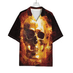 Skull In Flames Print Rayon Hawaiian Shirt