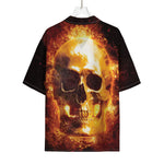 Skull In Flames Print Rayon Hawaiian Shirt