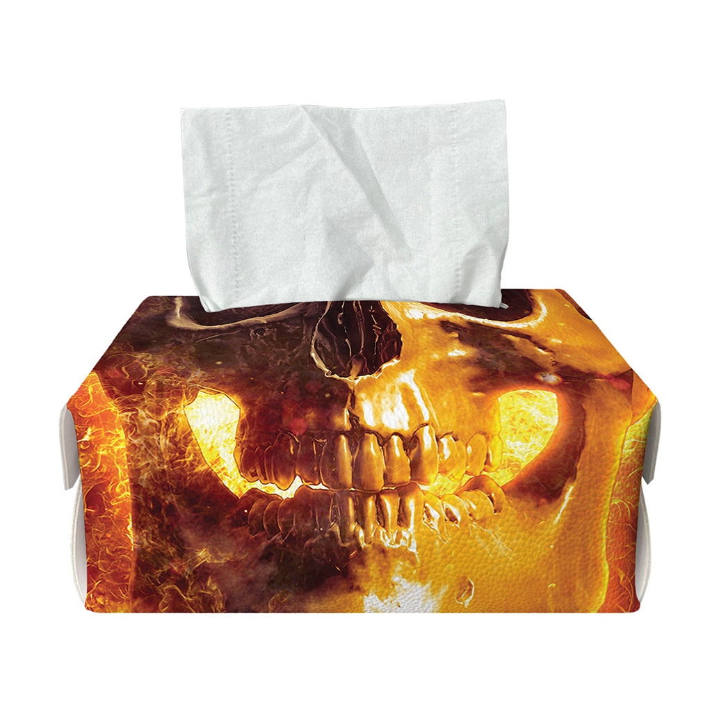 Skull In Flames Print Rectangle Tissue Box Cover