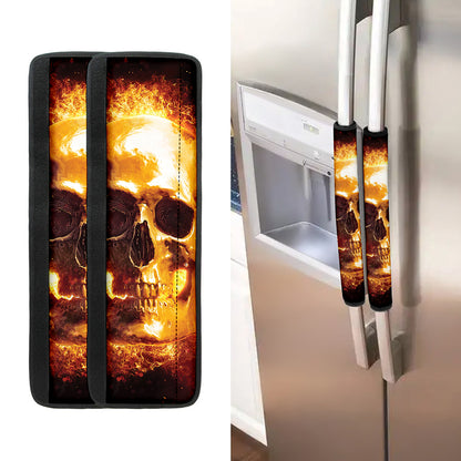 Skull In Flames Print Refrigerator Handle Covers