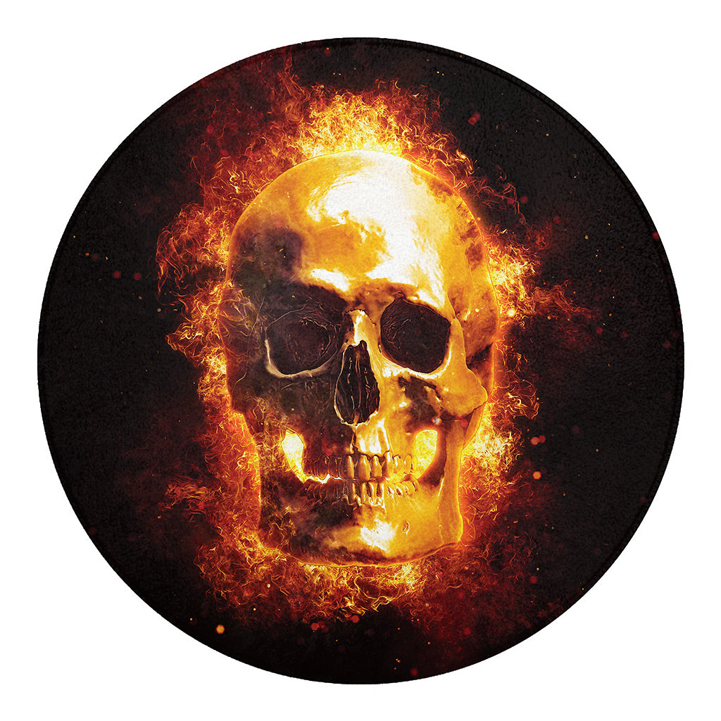 Skull In Flames Print Round Blanket