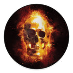Skull In Flames Print Round Floor Mat