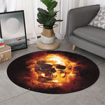 Skull In Flames Print Round Rug