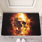 Skull In Flames Print Rubber Doormat