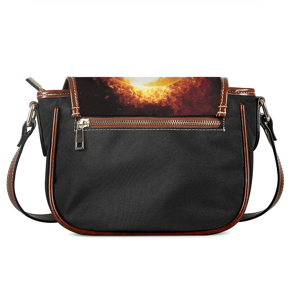 Skull In Flames Print Saddle Bag