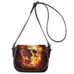 Skull In Flames Print Saddle Bag
