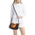 Skull In Flames Print Saddle Bag