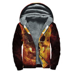 Skull In Flames Print Sherpa Lined Zip Up Hoodie