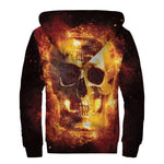 Skull In Flames Print Sherpa Lined Zip Up Hoodie