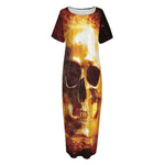 Skull In Flames Print Short Sleeve Long Nightdress