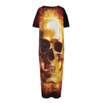 Skull In Flames Print Short Sleeve Long Nightdress