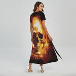 Skull In Flames Print Short Sleeve Maxi Dress