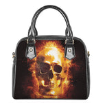 Skull In Flames Print Shoulder Handbag