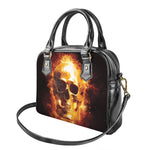 Skull In Flames Print Shoulder Handbag