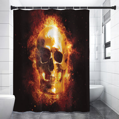 Skull In Flames Print Shower Curtain