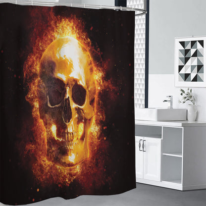 Skull In Flames Print Shower Curtain