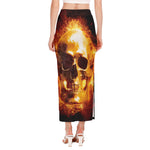 Skull In Flames Print Side Slit Maxi Skirt