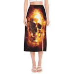 Skull In Flames Print Side Slit Midi Skirt