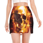 Skull In Flames Print Side Slit Mini Skirt