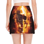 Skull In Flames Print Side Slit Mini Skirt