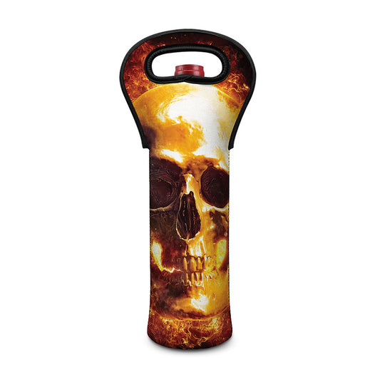 Skull In Flames Print Single Neoprene Wine Tote