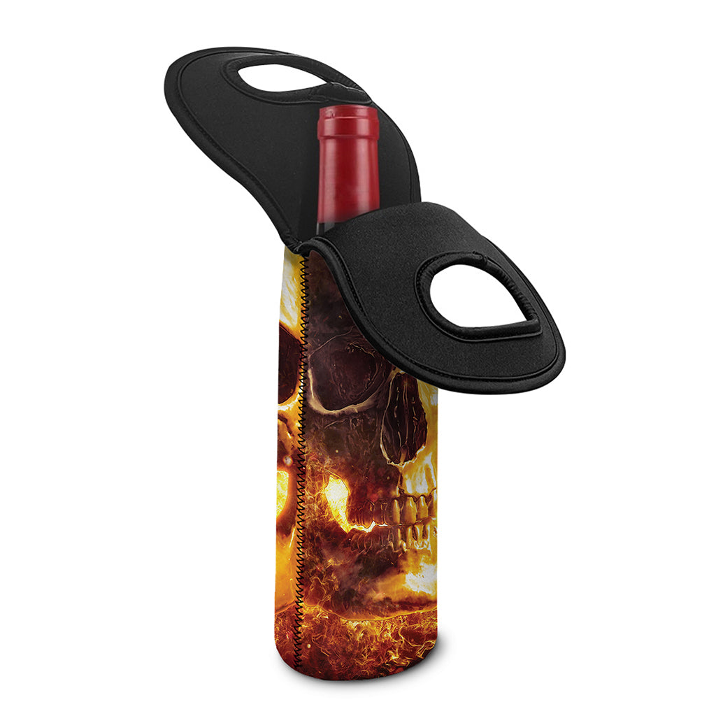 Skull In Flames Print Single Neoprene Wine Tote