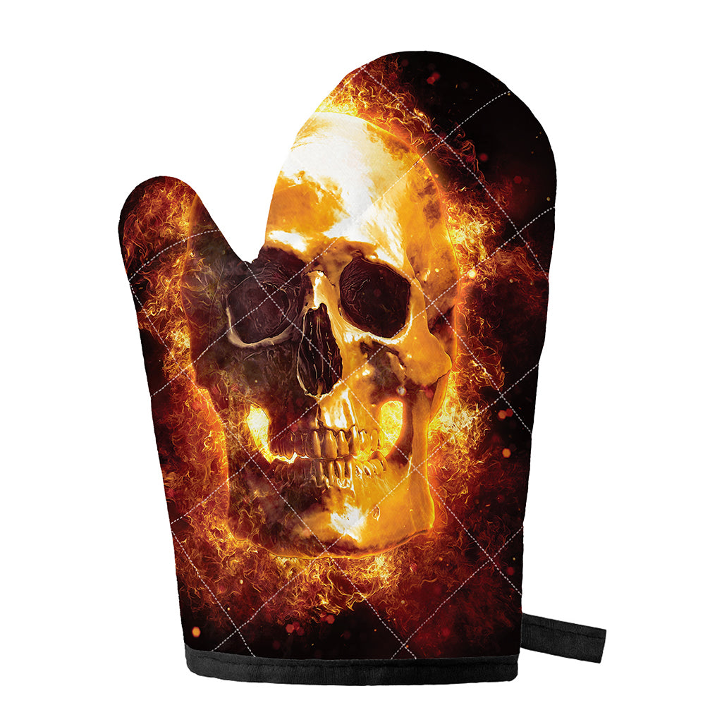 Skull In Flames Print Single Oven Mitt