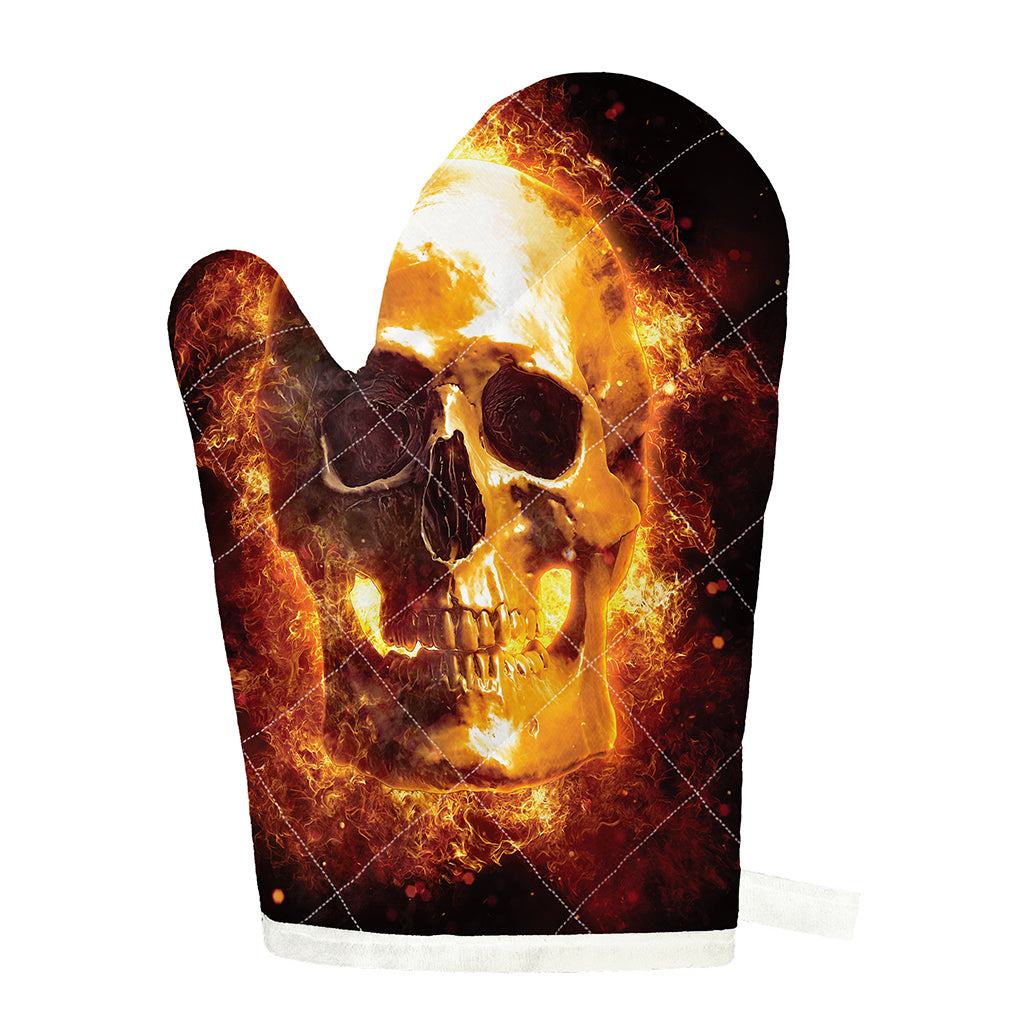 Skull In Flames Print Single Oven Mitt