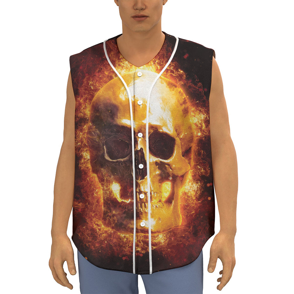 Skull In Flames Print Sleeveless Baseball Jersey
