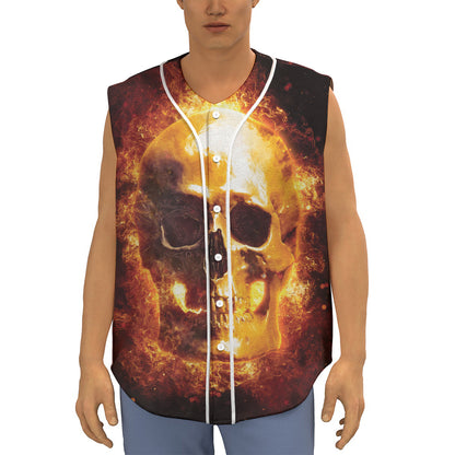 Skull In Flames Print Sleeveless Baseball Jersey
