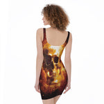 Skull In Flames Print Sleeveless Bodycon Dress