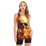 Skull In Flames Print Sleeveless One Piece Swimsuit