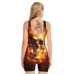 Skull In Flames Print Sleeveless One Piece Swimsuit