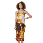 Skull In Flames Print Slim Fit Midi Cami Dress