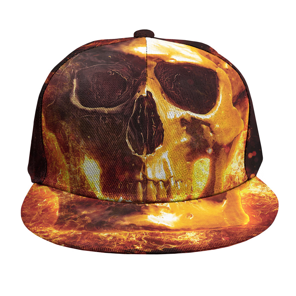 Skull In Flames Print Snapback Cap