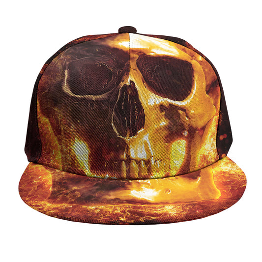 Skull In Flames Print Snapback Cap