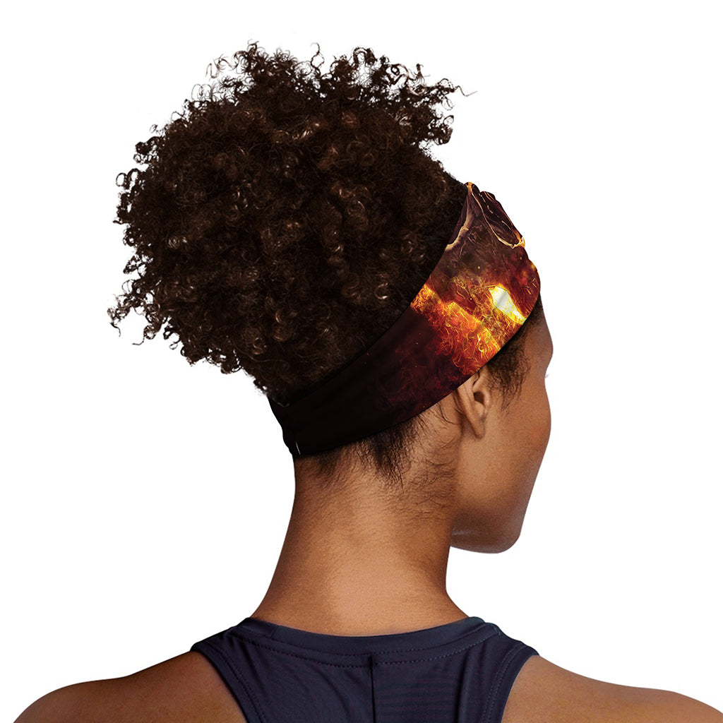 Skull In Flames Print Sports Headband