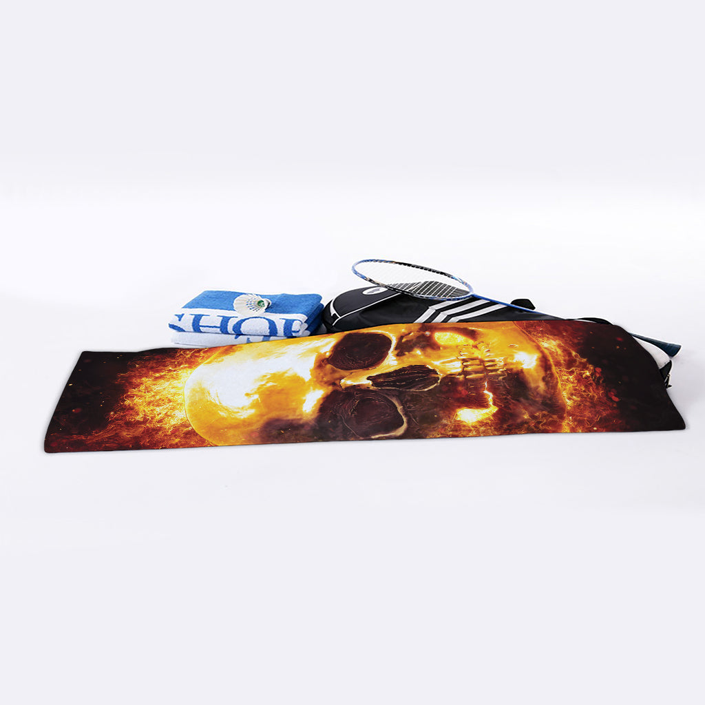 Skull In Flames Print Sports Towel