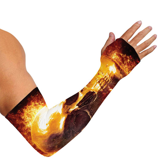 Skull In Flames Print Sun Protection Arm Sleeves