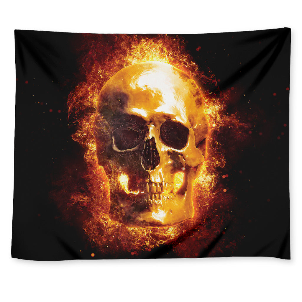 Skull In Flames Print Tapestry