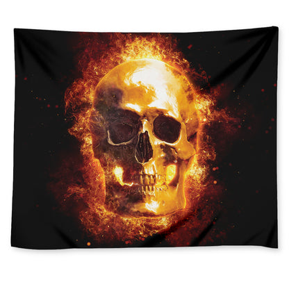 Skull In Flames Print Tapestry
