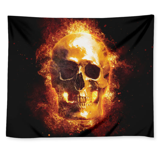 Skull In Flames Print Tapestry