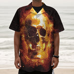 Skull In Flames Print Textured Short Sleeve Shirt
