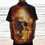 Skull In Flames Print Textured Short Sleeve Shirt