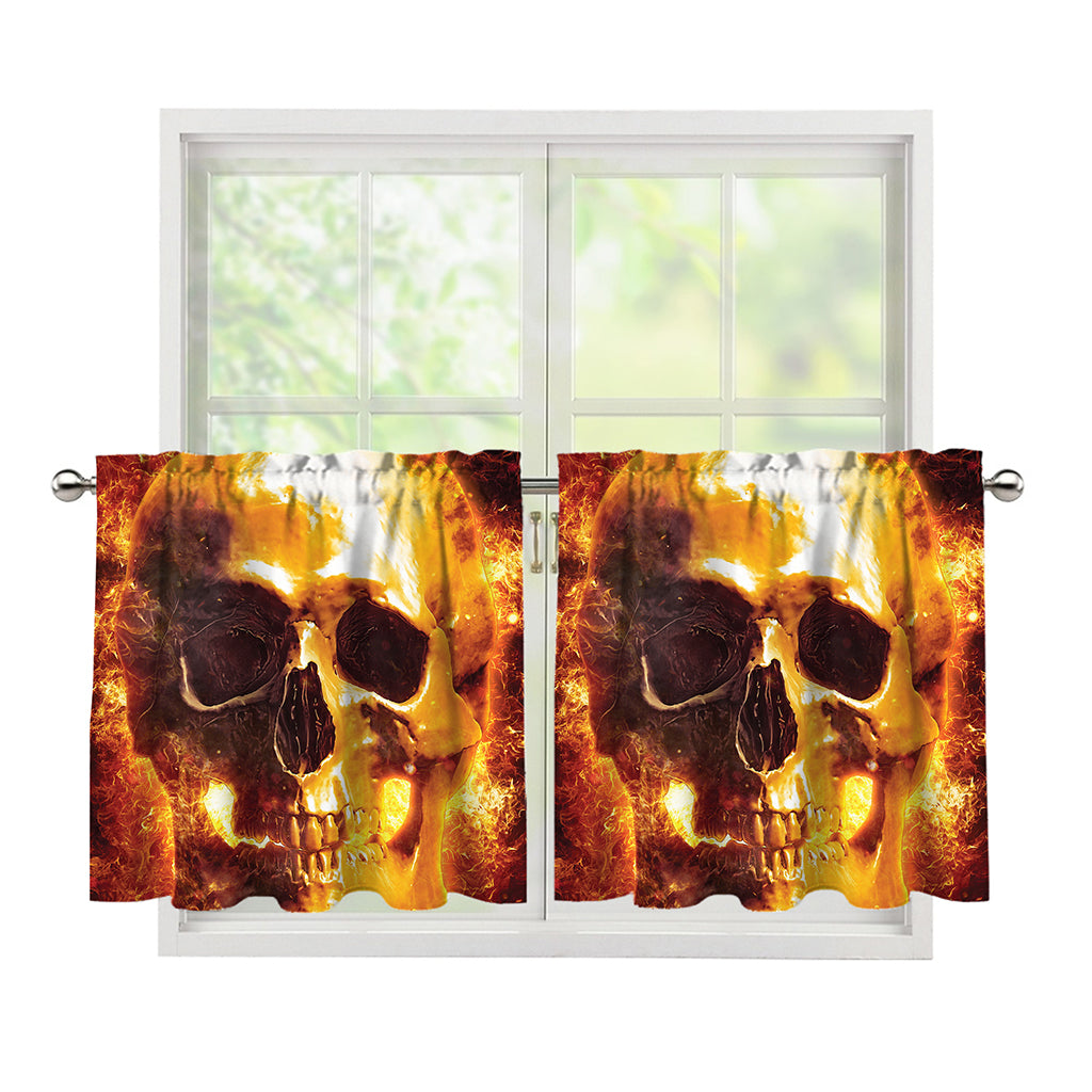 Skull In Flames Print Tier Curtains