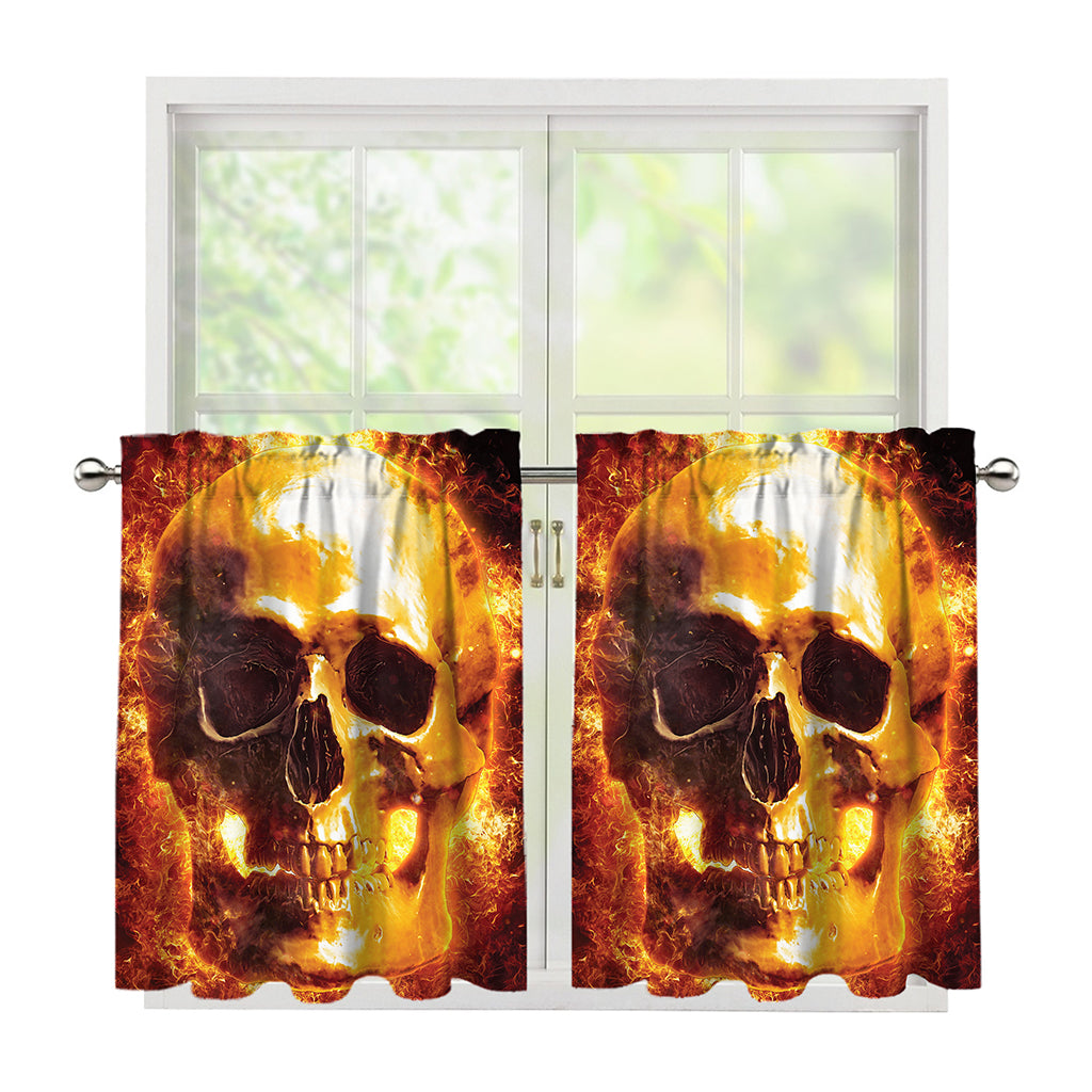 Skull In Flames Print Tier Curtains