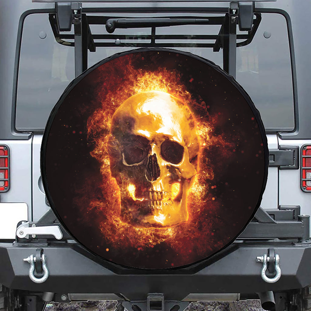 Skull In Flames Print Tire Cover